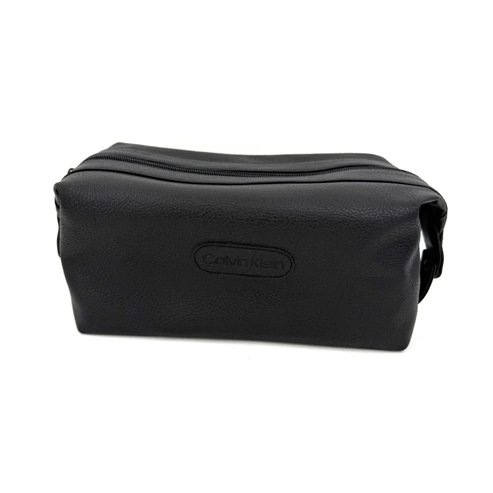 Calvin Klein Black Dop Kit Toiletry Bag Cosmetic Case Travel Pebble Faux 5